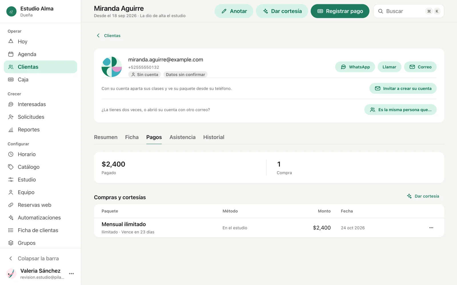 La pestaña Pagos con el resumen de lo pagado y sus compras.