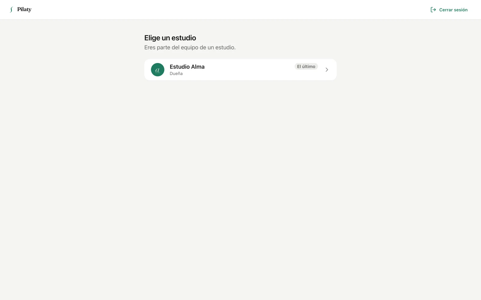 La pantalla Elige un estudio con los estudios de los que la cuenta es parte.