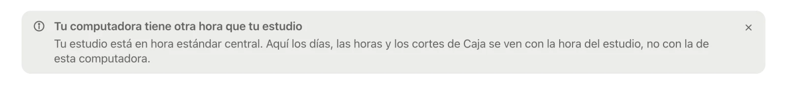 El aviso Tu computadora tiene otra hora que tu estudio.