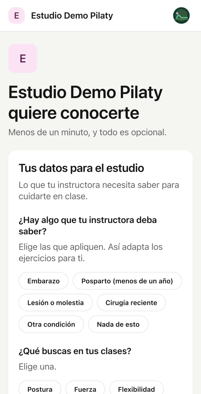 La pantalla Estudio Demo Pilaty quiere conocerte en el celular, con las preguntas del estudio.